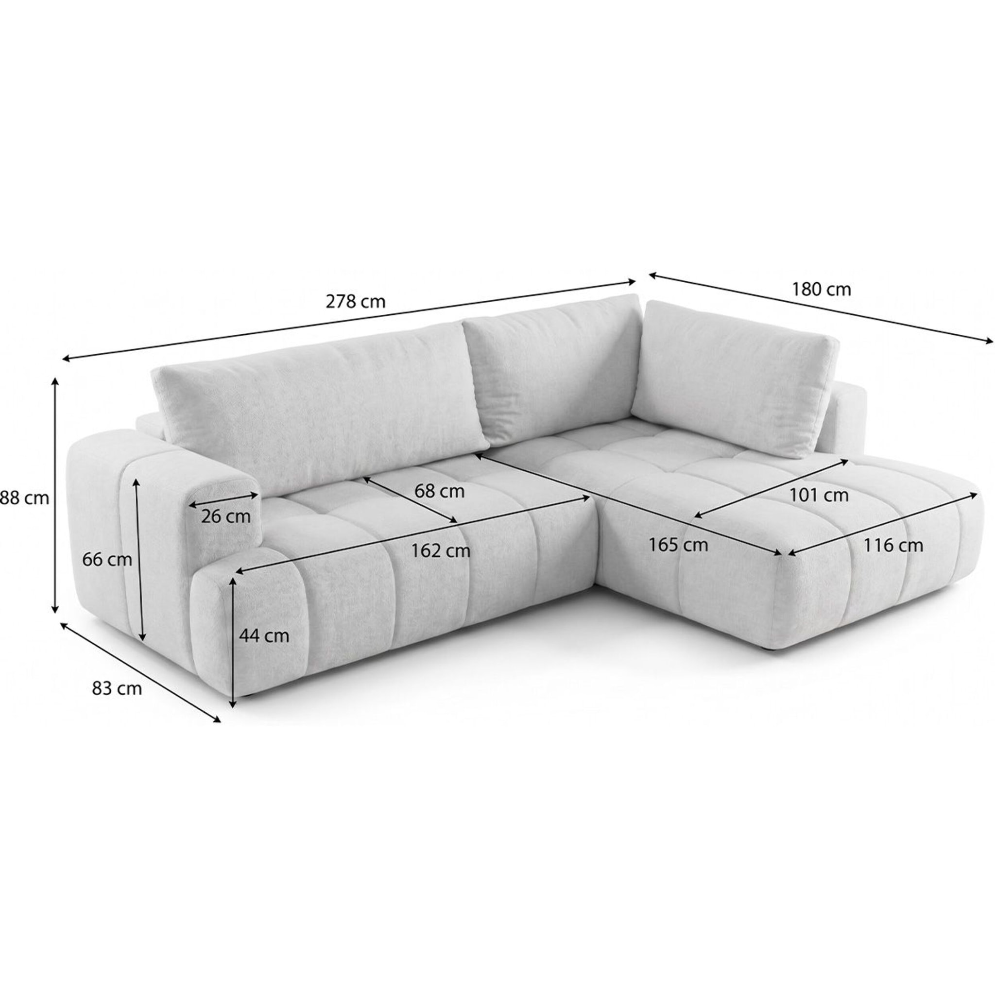 Canapé d'angle droit convertible 4 places en tissu chenille - ouverture rapide - BRERA