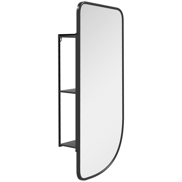 Miroir mural forme organique dim. 40L x 86H cm - 3 étagères - cadre métal noir