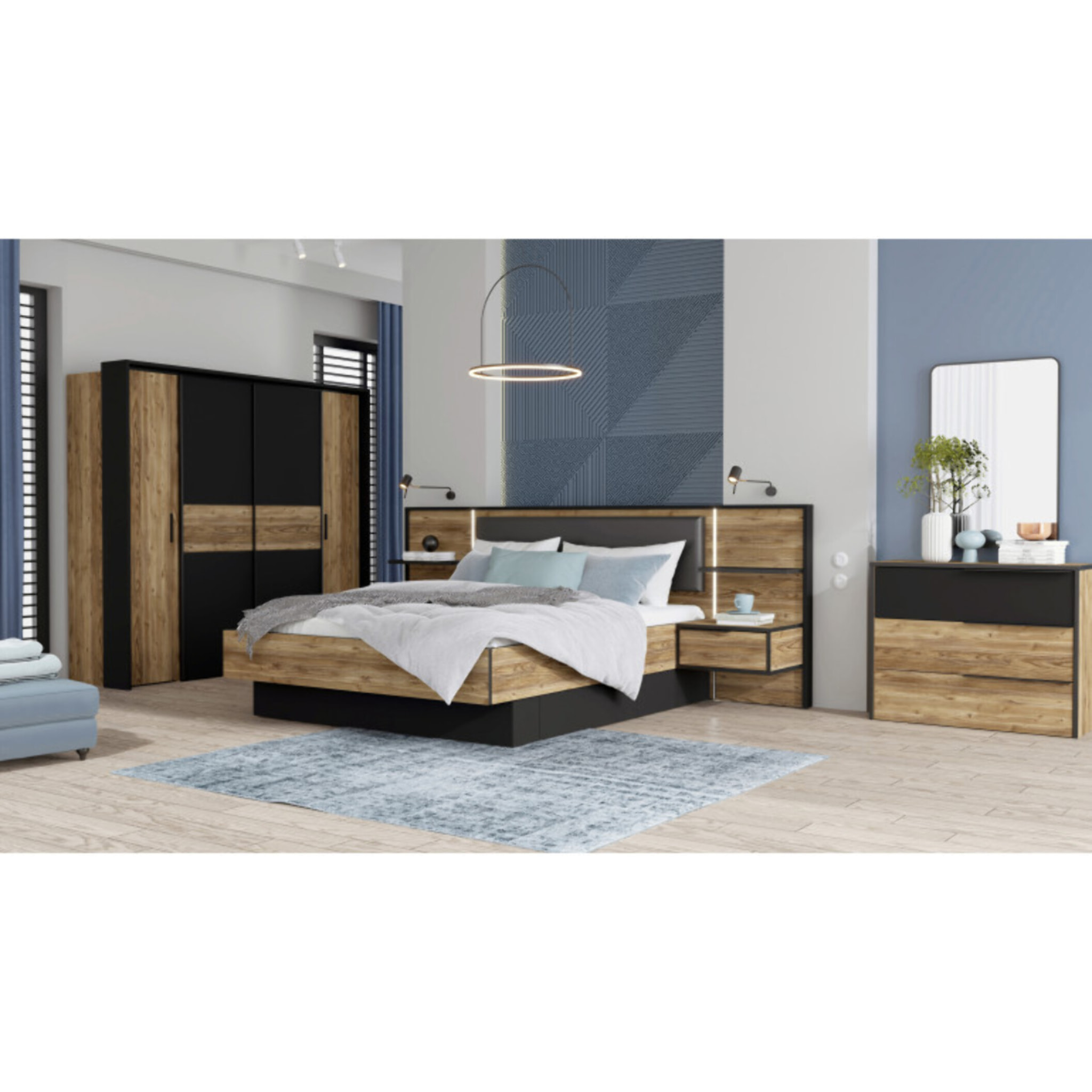 Lot 2 tiroirs en option pour lit décor noir mat style industriel - YAL
