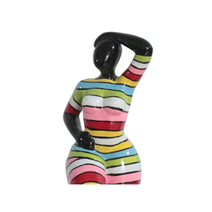 Statuette femme debout en résine rayures multicolores H35cm - NOKA