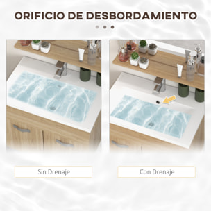 Conjunto de Muebles de Baño de Pared de 3 Piezas, Incluye Espejo, Mueble de Baño con Lavabo Cerámico, Armario Alto con Estantes Ajustables, Estilo Moderno, Natural
