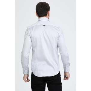 Camicia Uomo 2 Bottoni Button Down 7bottoni Doppio Coll Satin Unito Grigio