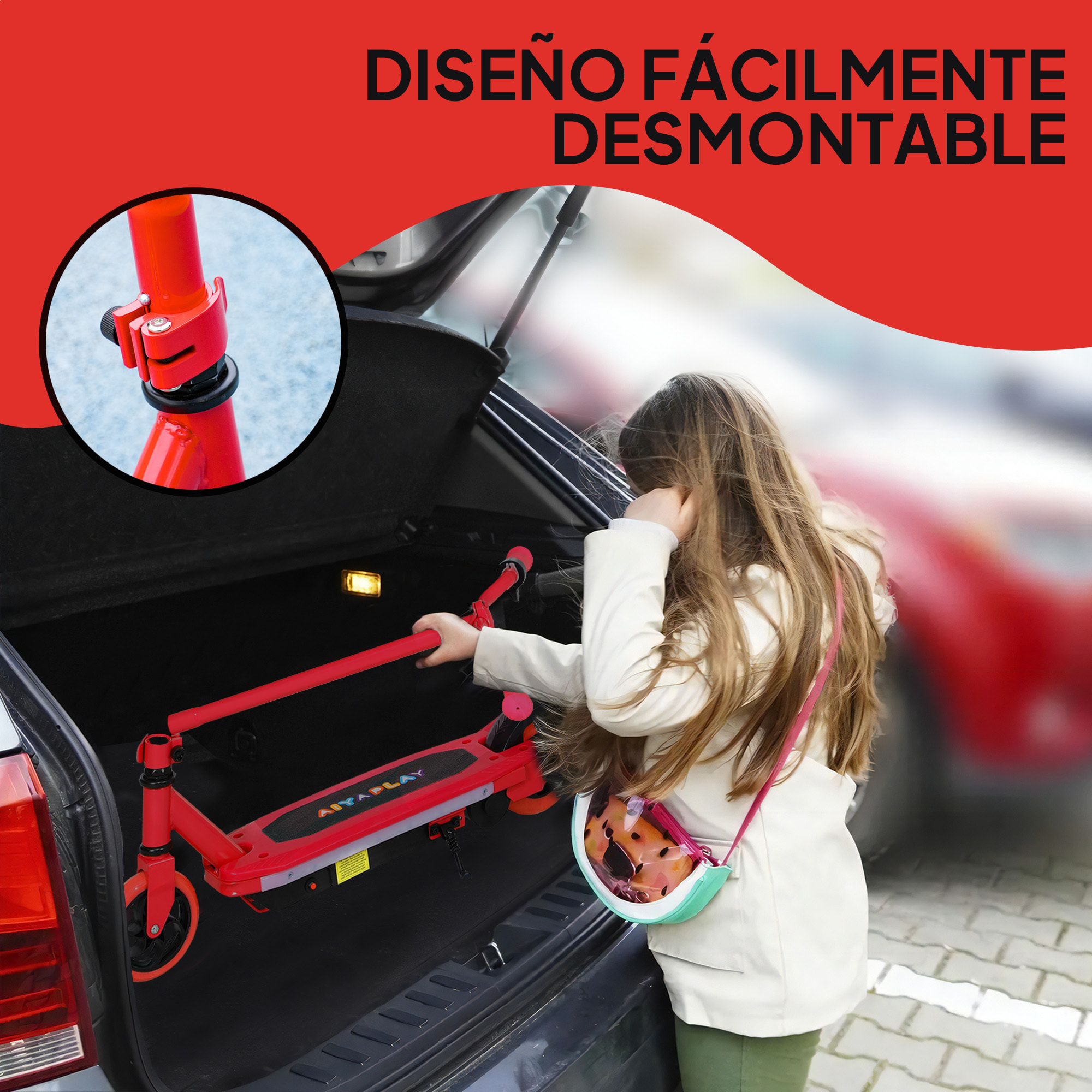 Patinete Eléctrico para Niños de 6-14 Años Patín Eléctrico Max. 10 km/h Motor 80 W Autonomía Máxima 8 km Patinete Eléctrico Infantil con Luces LED Freno Posterior Rojo