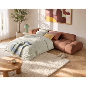 Yulin - Canapé d'angle L 5 places convertible avec coffre en tissu bouclette - Rouille