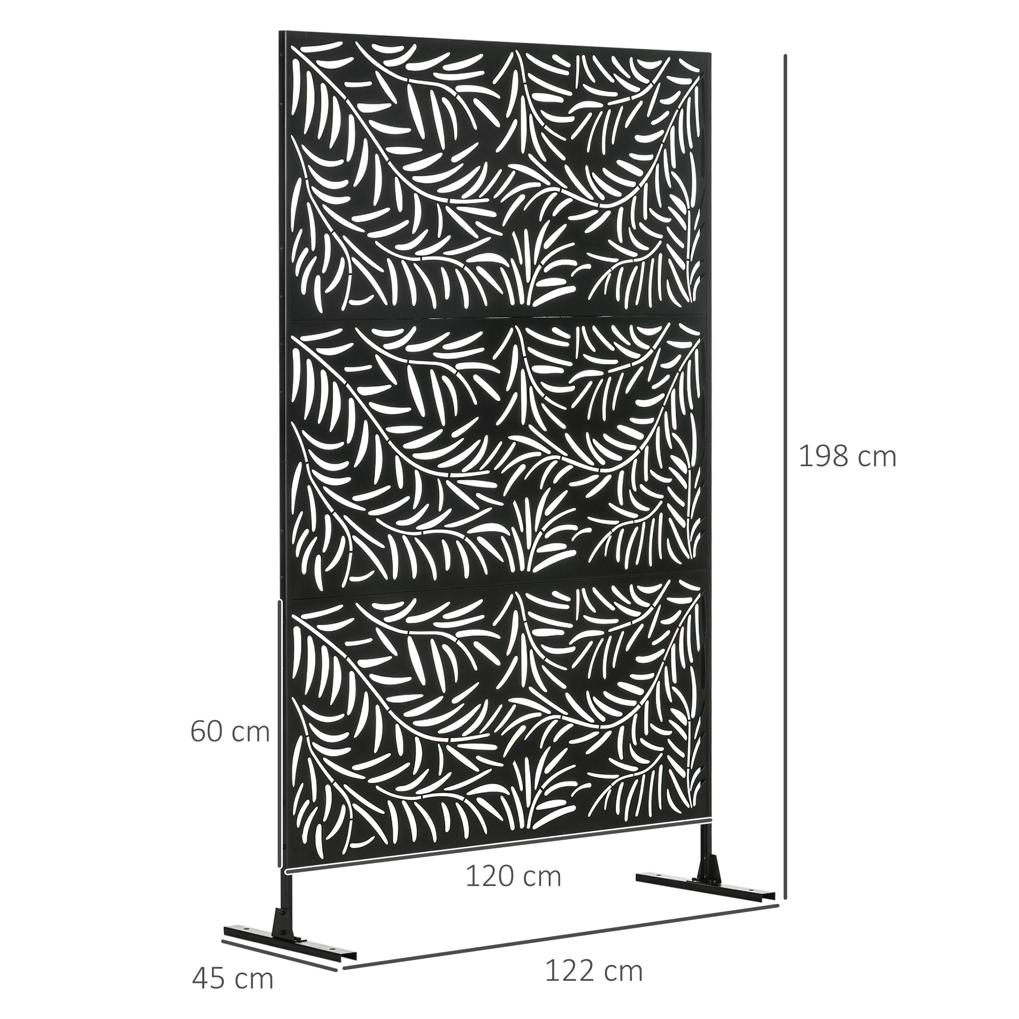 Panneau brise vue décoratif paravent extérieur motif végétal feuilles saule 122 x 198 cm acier thermolaqué noir