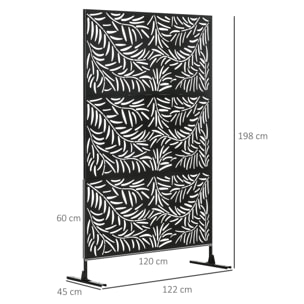 Panneau brise vue décoratif paravent extérieur motif végétal feuilles saule 122 x 198 cm acier thermolaqué noir