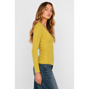 Kocca - Maglia a maniche lunghe in viscosa a coste con scollo a V Donna