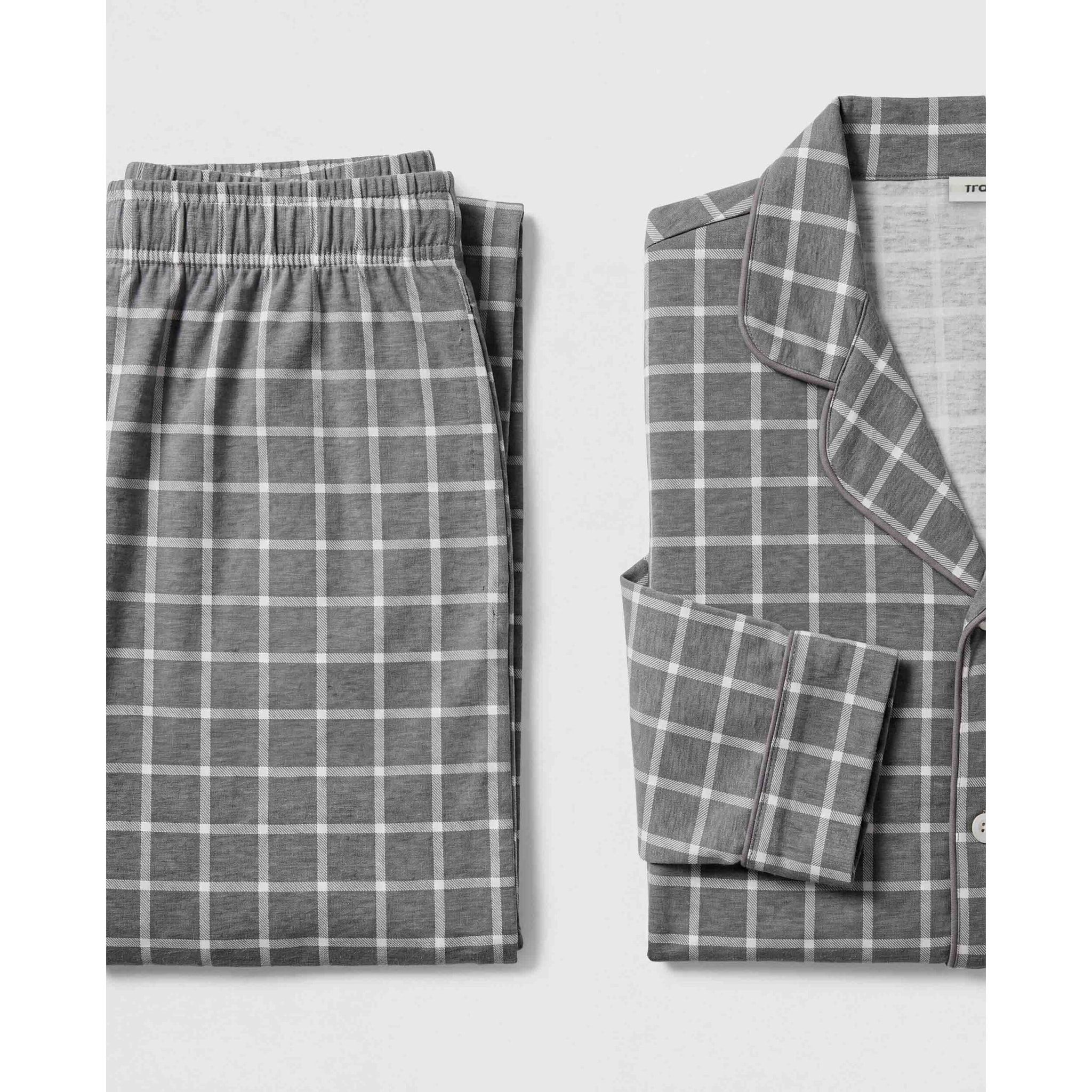Pigiama lungo a camicia in cotone da uomo a quadri Roberto grigio