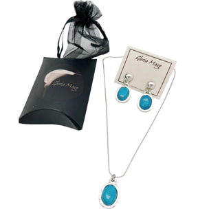 Conjunto collar y pendiente en turquesa natural y plata chapado
