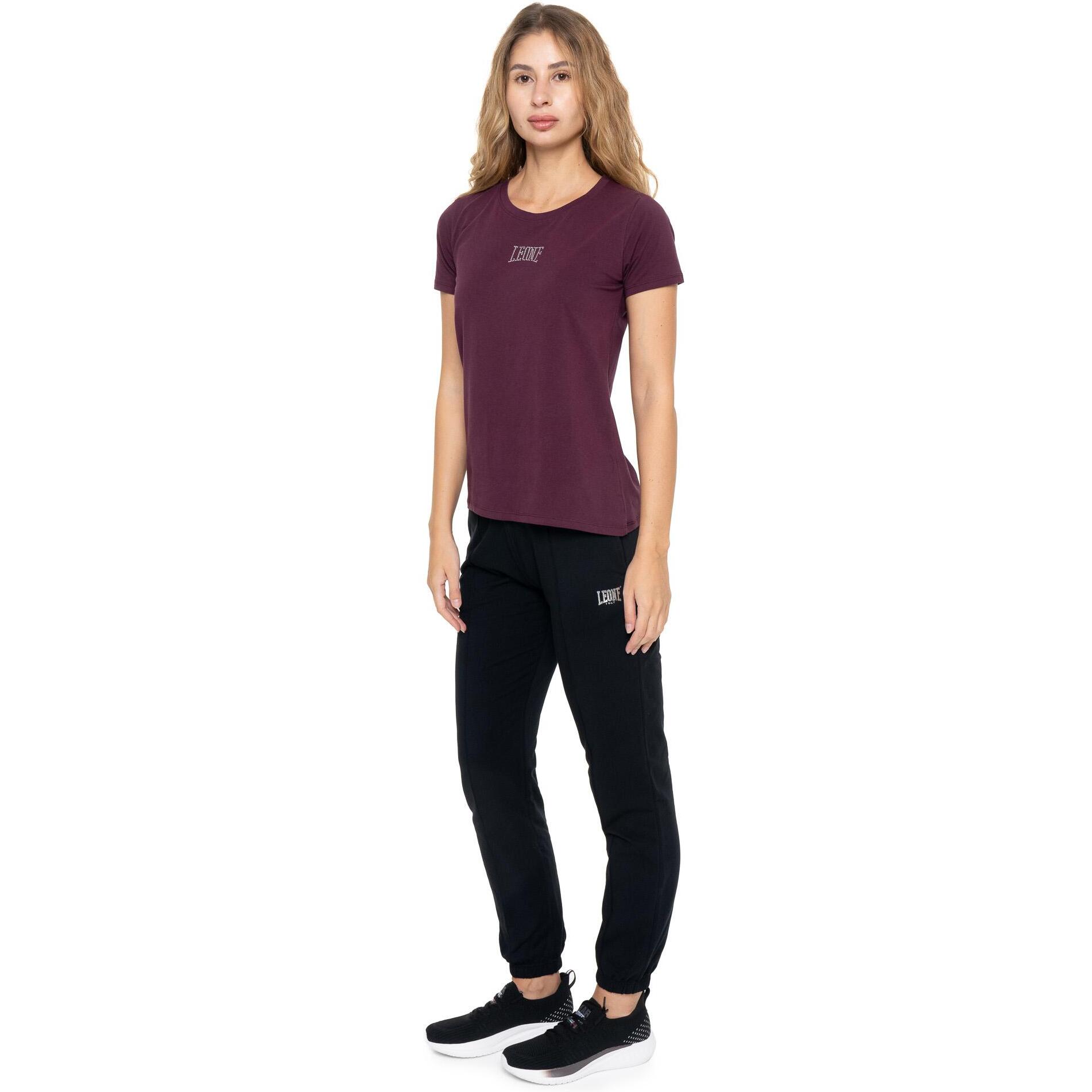 T-shirt donna a manica corta con logo strass Leone 1947 Never Without