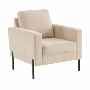 Fauteuil en velours côtelé beige - Bjorn - Canapé 1 place fixe droit pieds métal