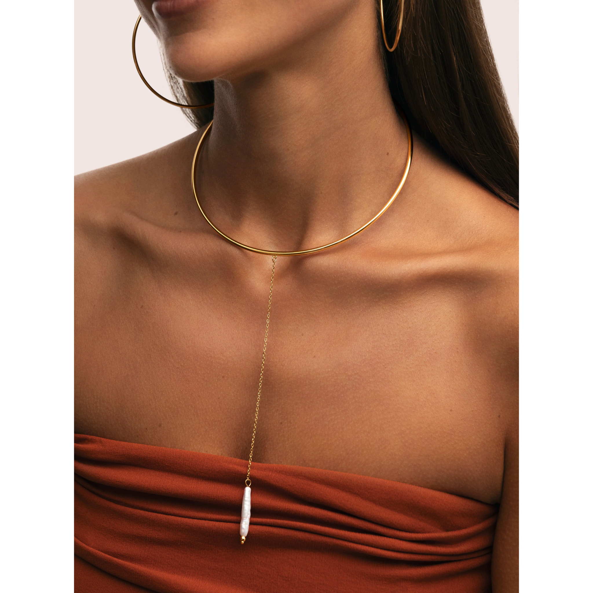 Collana Y Pearl Acciao Placcato Oro