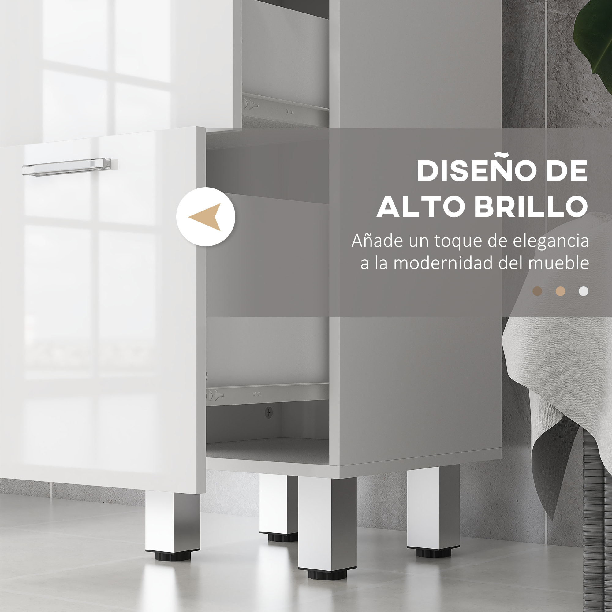 Mueble Auxiliar Baño Moderno Armario de Baño con 4 Cajones y 4 Patas Mueble de Almacenaje para Salón Dormitorio Antivuelco Carga 30 kg 30x30x93 cm Blanco Brillante