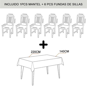 DAM Mantel impermeable de 140x220cm y 6 fundas de silla. 220x140x1 Cm. Color: Multicolor