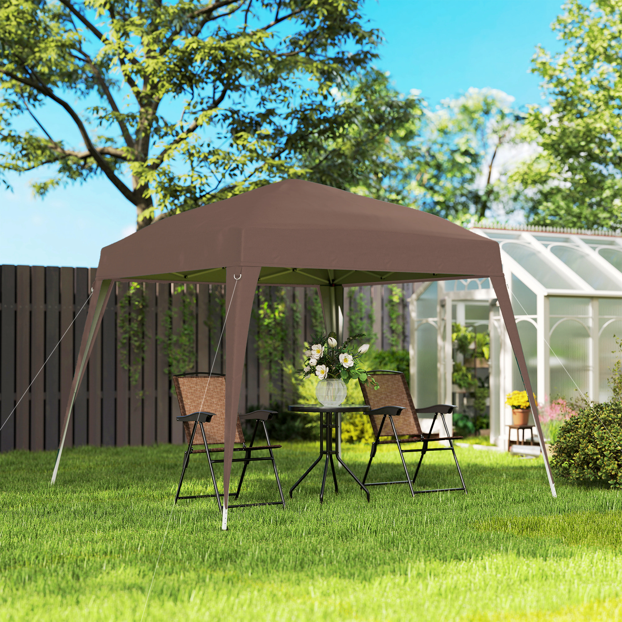 Carpa Plegable 3x3 m, Pop-up, Cenador Pabellón de Jardín, Altura Ajustable con Bolsa de Transporte, Anti-UV, Impermeable, Gazebo para Camping, Fiestas, Exterior, Café