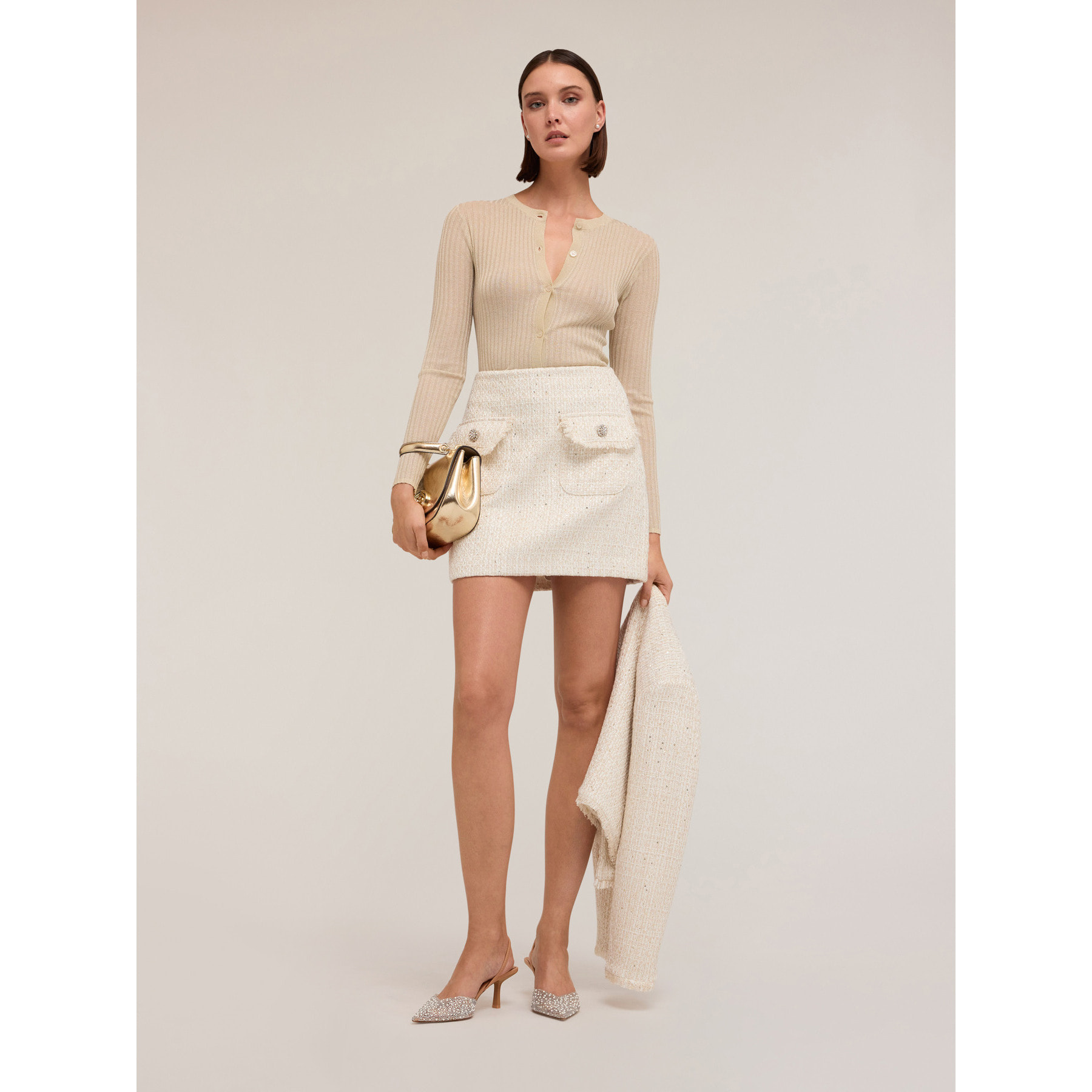 Motivi - Falda corta de tweed de lúrex - Blanco