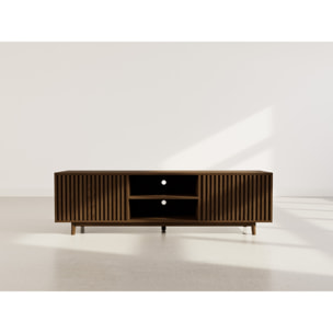 Freya - meuble tv 180 cm - 2 portes et 2 niches - Marron
