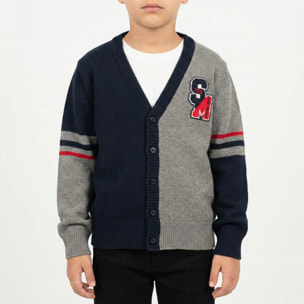 Cardigan finezza 7 bicolore con applicazione logo