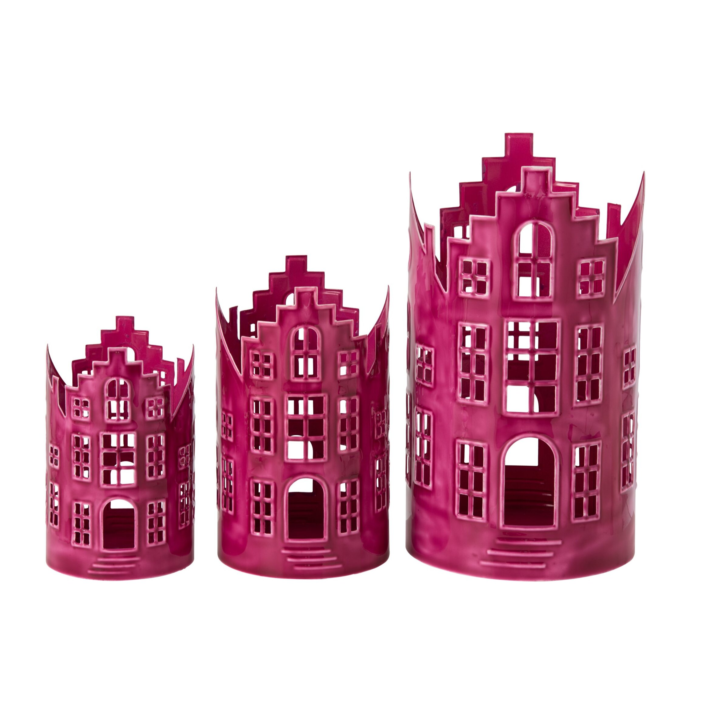 J-Line 3 lanternes maison - fer - fuchsia