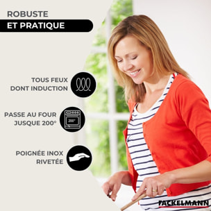 Set 2 poêles en inox, 2 couvercles verre, 3 faitouts inox et 6 ustensiles RPET Fackelmann Eterna