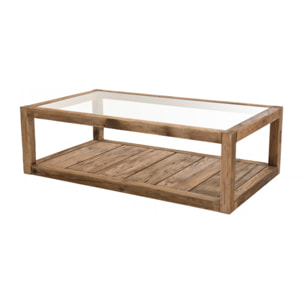 ANDRIAN - Table basse marron 1 plateau verre 1 plateau bois Pin recyclé