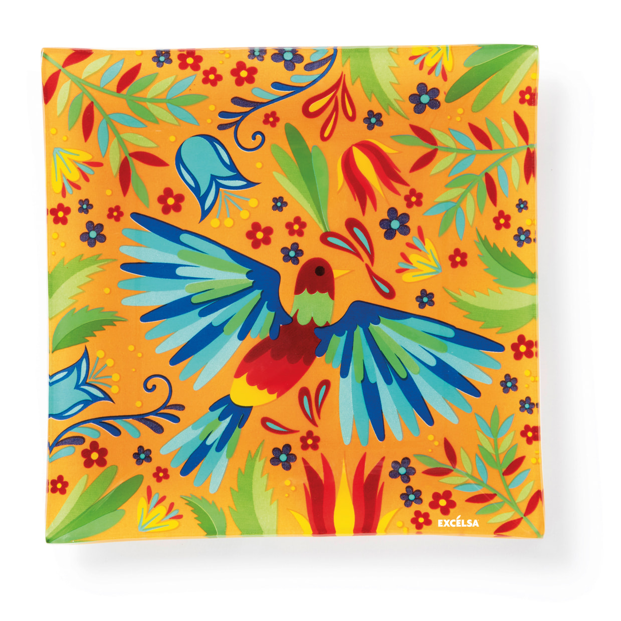 Set 4 piatti vassoio in vetro Excelsa – Mexican Flowers, Multicolore