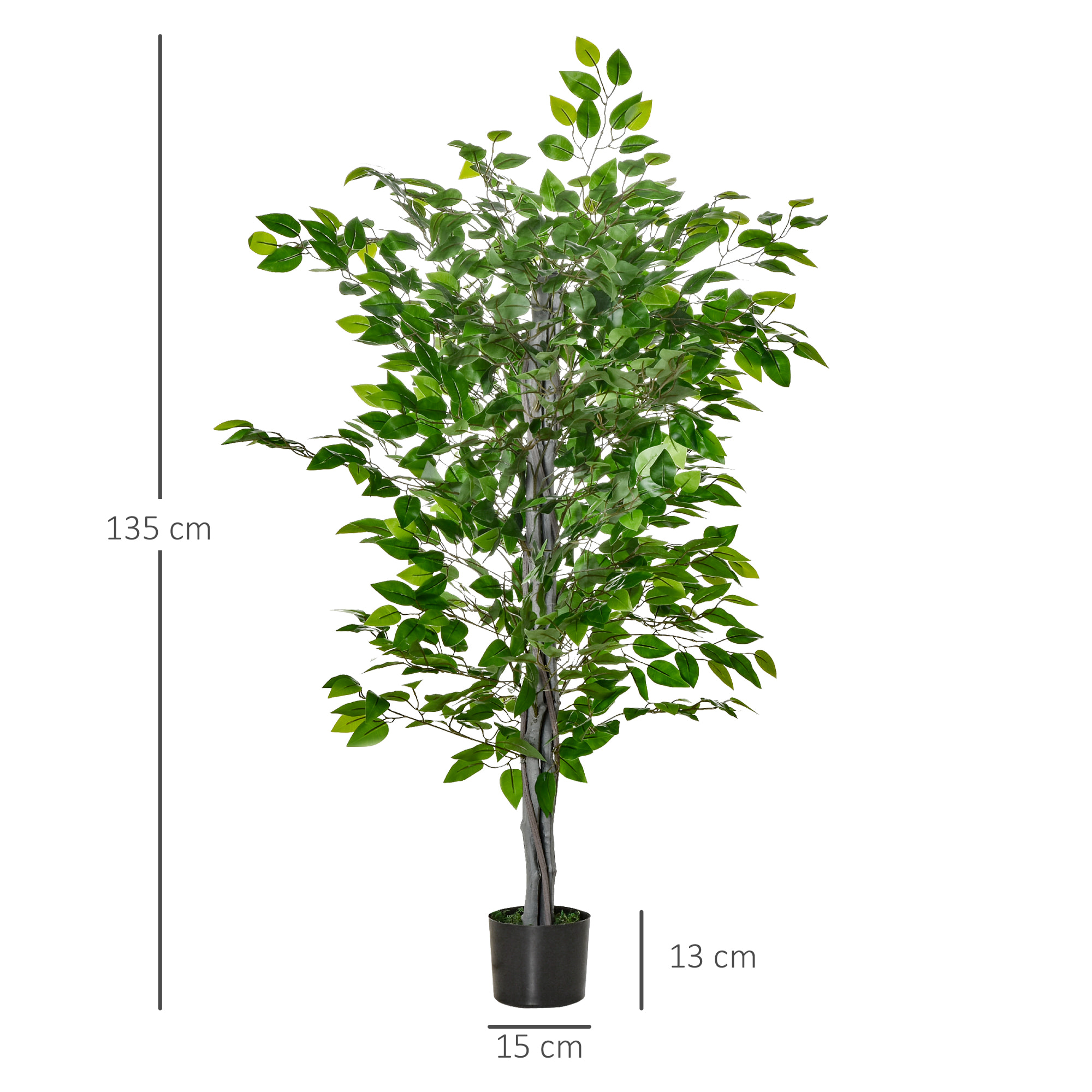 HOMCOM Arbre artificiel plante artificielle ficus H.1,35 m tronc branches liane lichen feuilles grand réalisme pot inclus