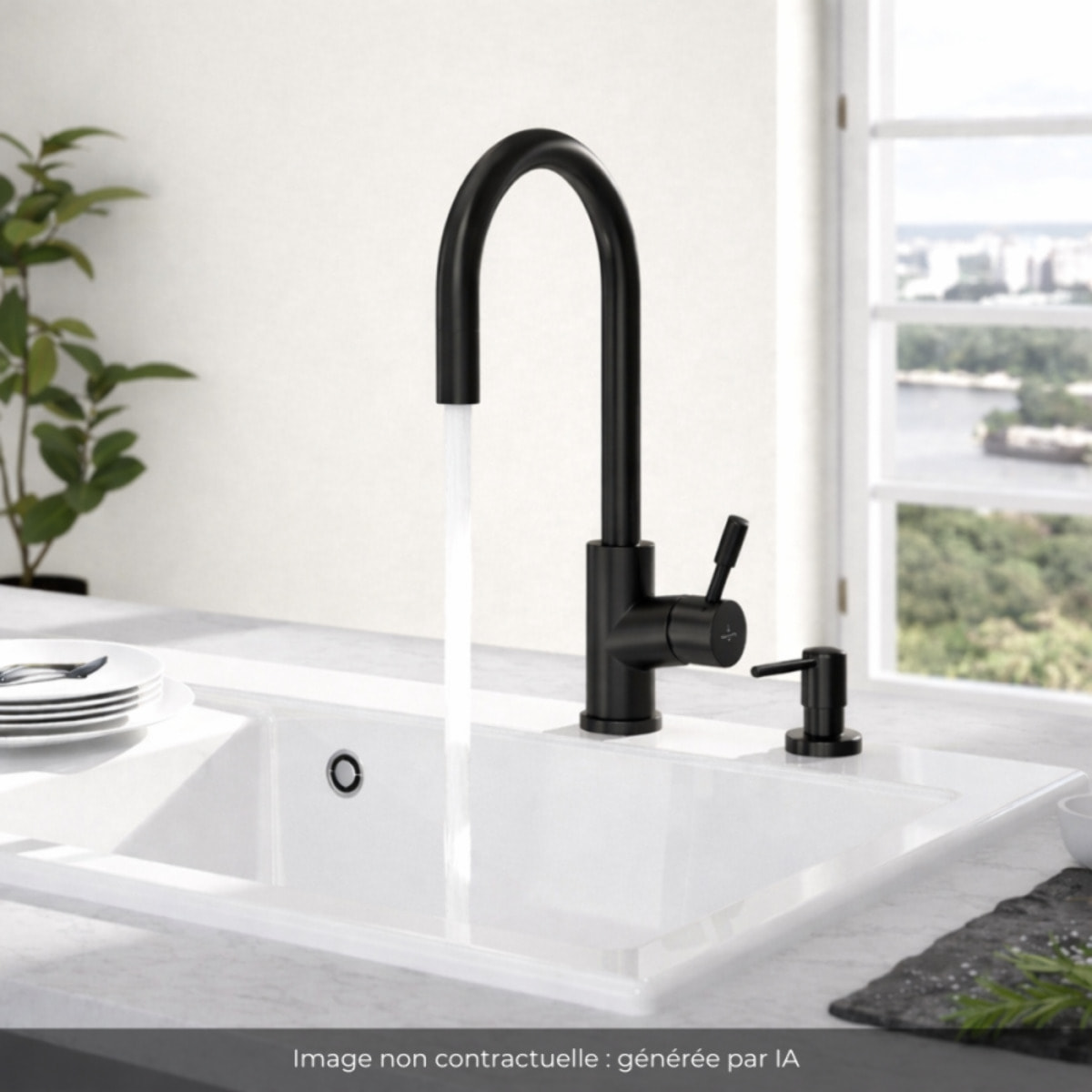 Robinet cuisine Umbrella flex + Distributeur de savon Noir mat