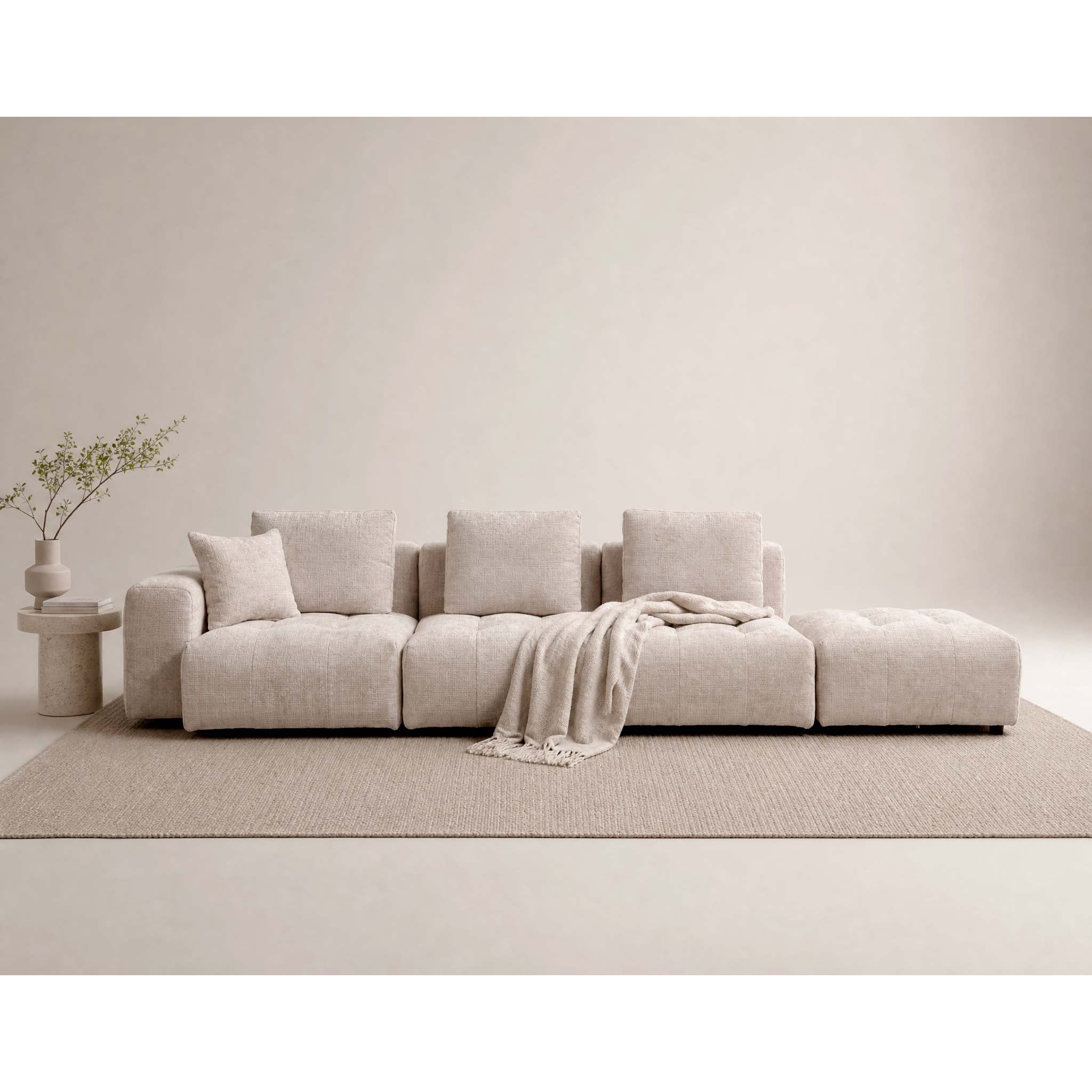 Colette - Canapé modulable d'angle réversible 4 places en velours texturé - Beige