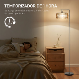 Lámpara de Pie con Doble Capa de Pantalla, Lámpara de Pie Bohemia con 3 Temperaturas de Color, Brillo Ajustable, Control Remoto, Interruptor de Pie, Temporizador, para Dormitorio, Oficina