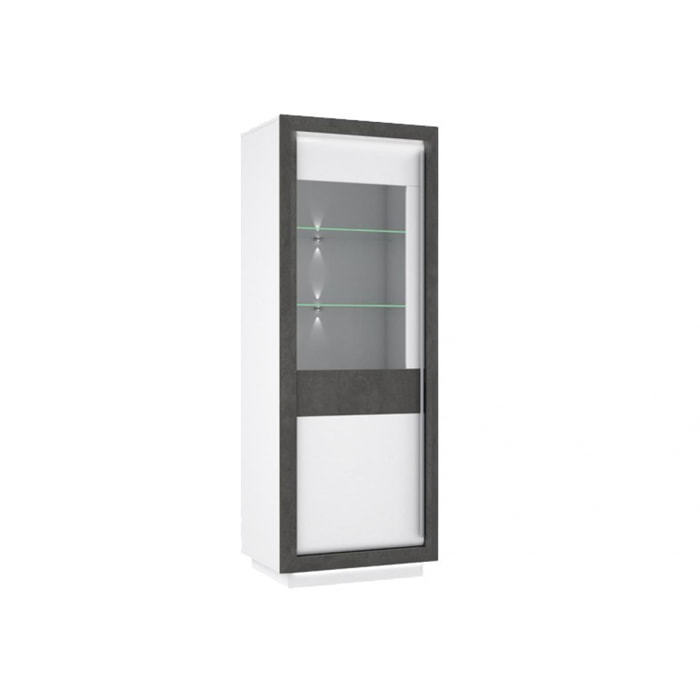 Vitrine 1 porte blanche & effet béton gris - MONACO