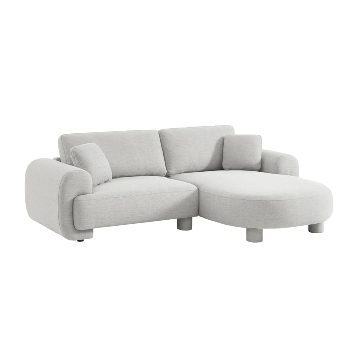 Canapé d'angle droite 3 places tissu gris clair. pieds ronds L 231 x P 160 / 88 cm - Zenio