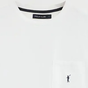 Camiseta blanca con bolsillo y logo Rigby Go