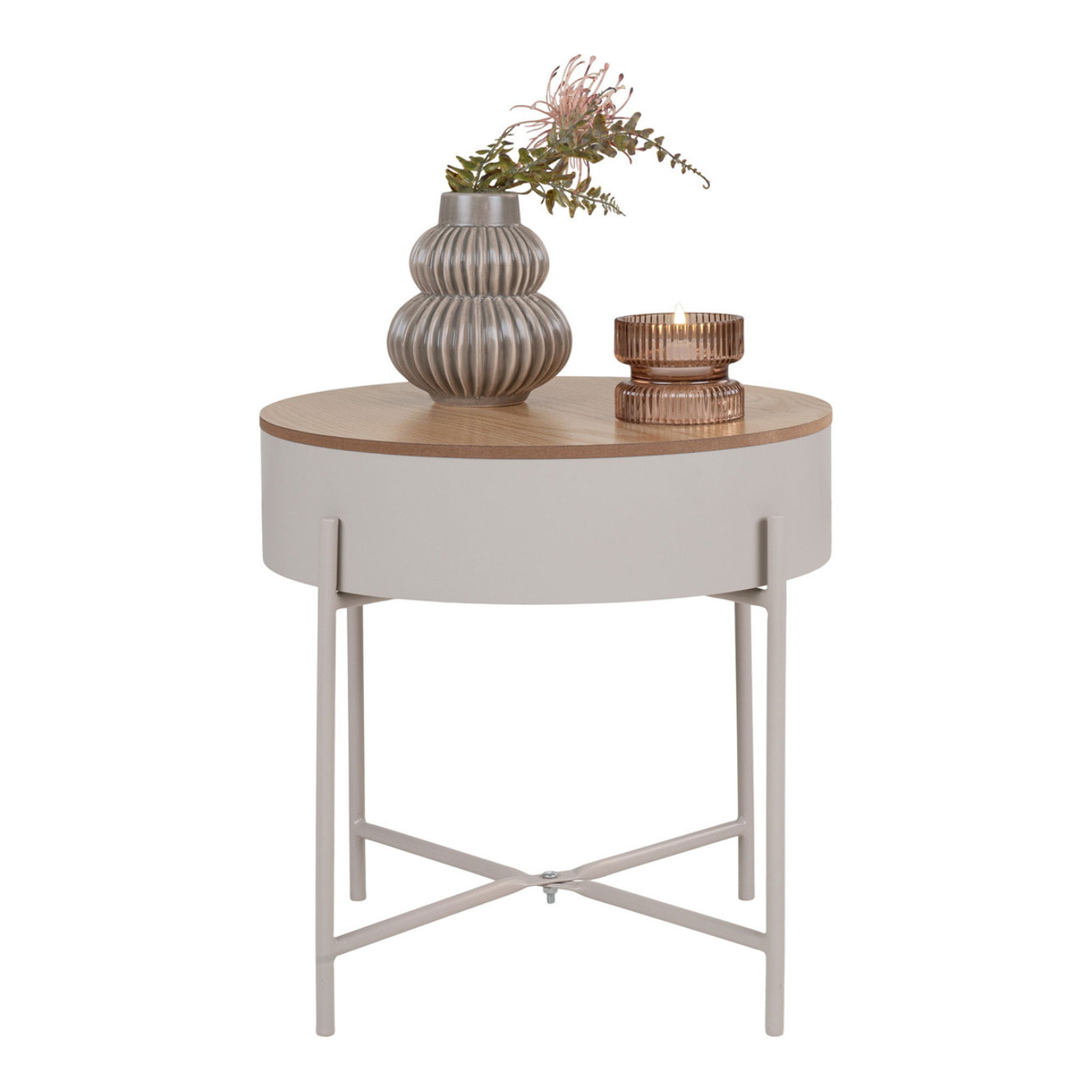 Tavolino Sisco in acciaio beige con piano naturale ø40x40 cm