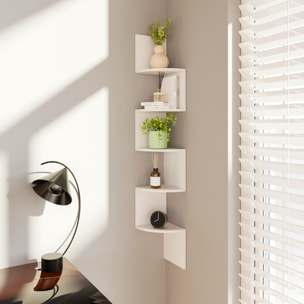 Libreria Angolare Scaffale 5 Ripiani Legno MDF Mensole Espositive da Parete Design Moderno Elegante Casa Soggiorno Salotto Studio 123x20x20 cm Bianco