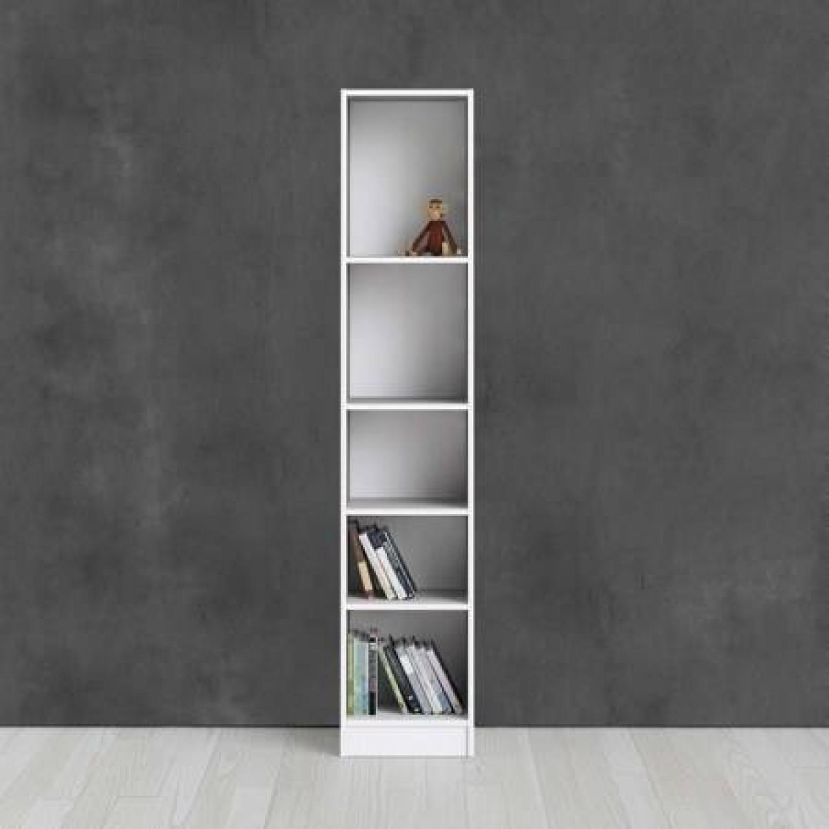 Libreria a cinque vani, colore bianco, cm 40 x 203 x 26