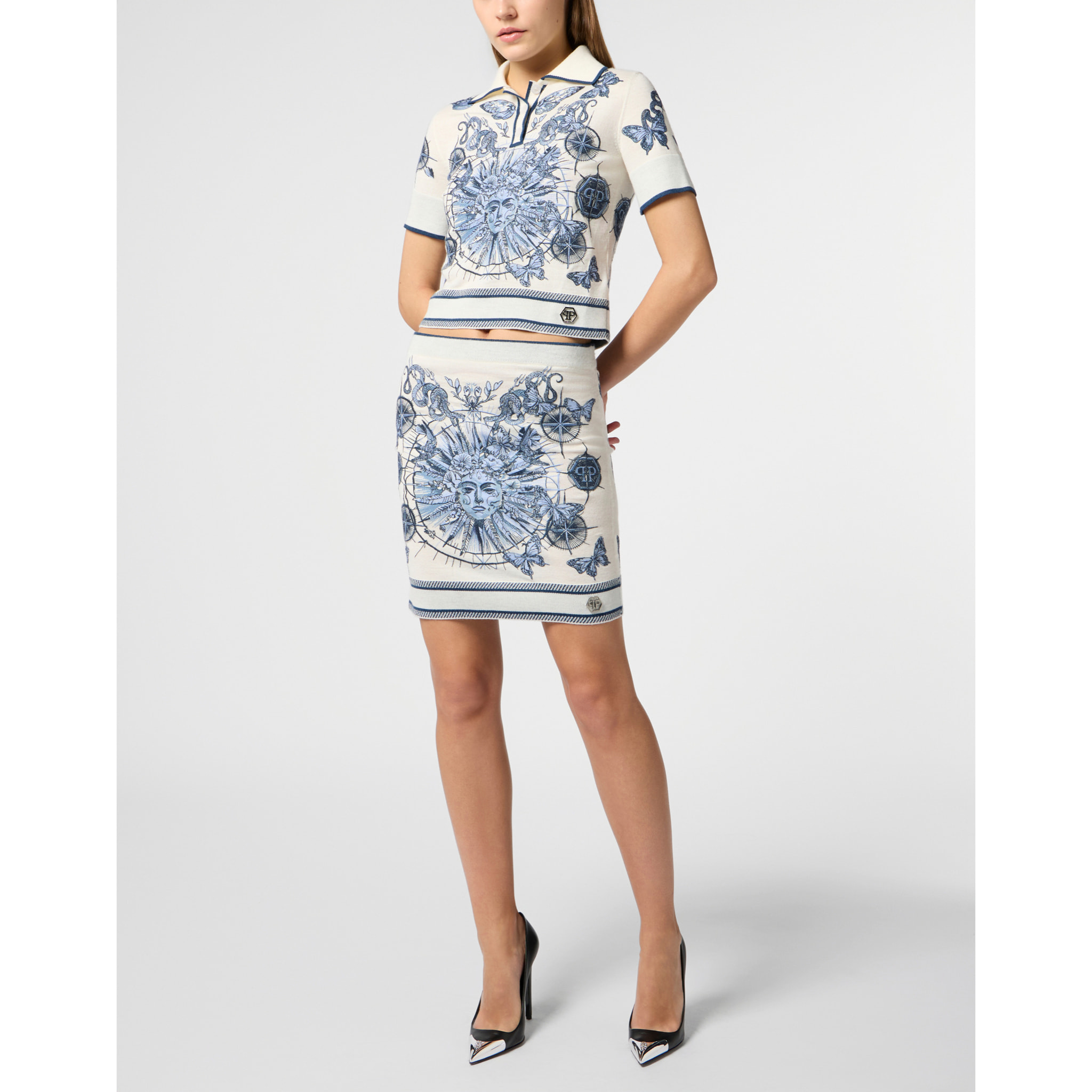 PHILIPP PLEIN Knitted Mini Skirt Butterfly Tattoo