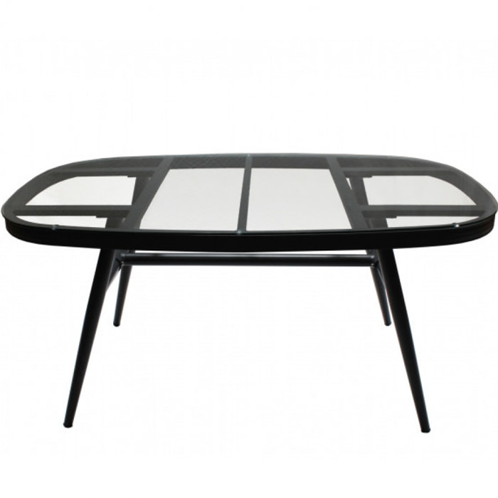 Table de jardin plateau en verre trempé et piétement en métal brossé - TAHITI