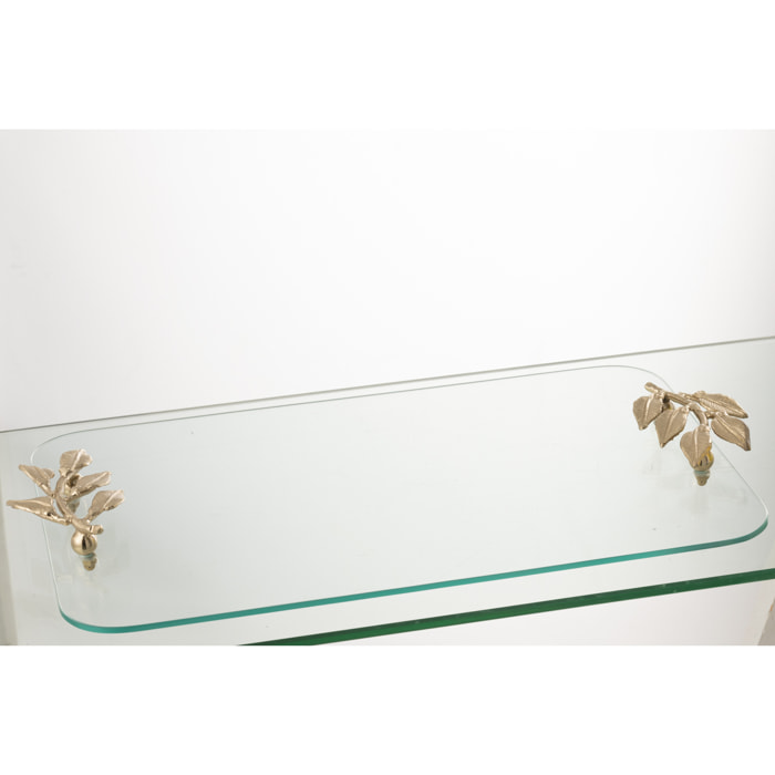 J-Line plateau Leaf - verre/fer - transparent/doré