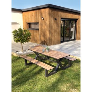 VANCOUVER - Table de jardin en aluminium et plateau HPL effet bois