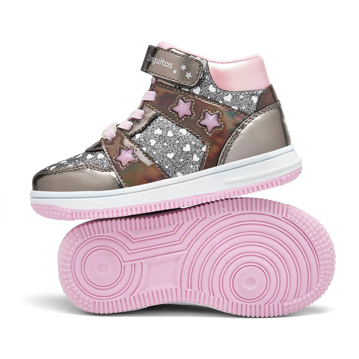 Zapatillas Altas De Luces De Niña Con Corazones