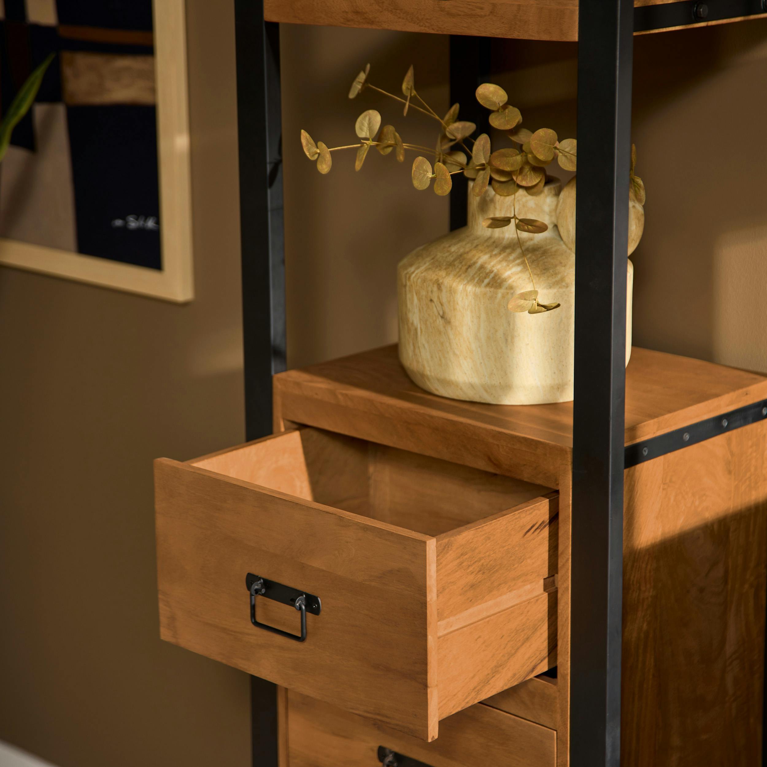 Colonne salon bois métal 3 tiroirs MILORA