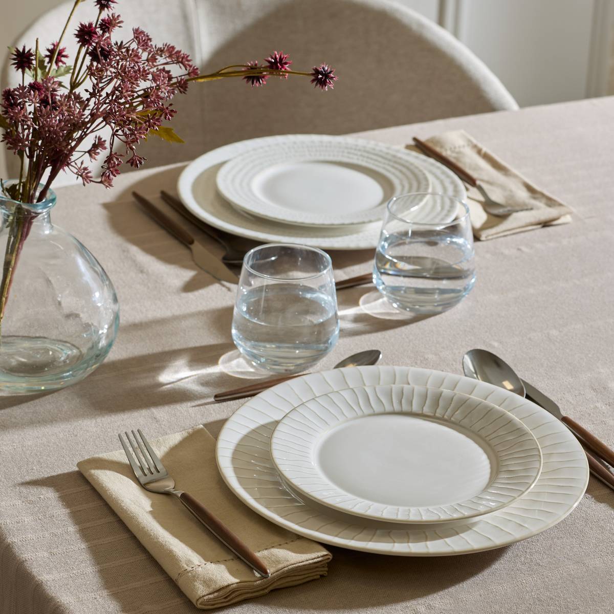 Lot de 6 Assiette à dessert à bord rayé Camille D.20cm blanc