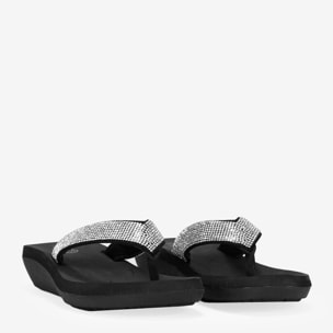 Sandalias de dedo negras con cuña y brillantes