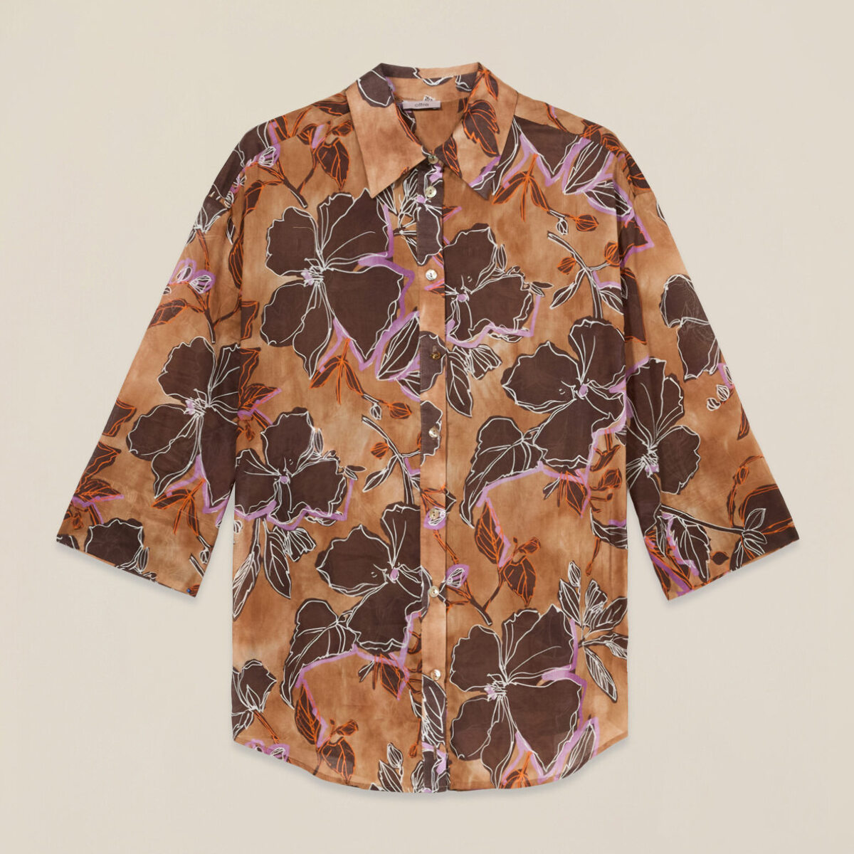 Oltre - Camisa de algodón estampada - Naranja sol
