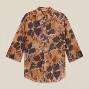 Oltre - Camisa de algodón estampada - Naranja sol