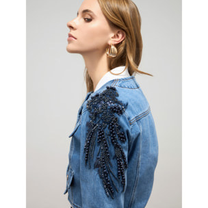 Oltre - Chaqueta de mezclilla con aplicaciones - Light - blue