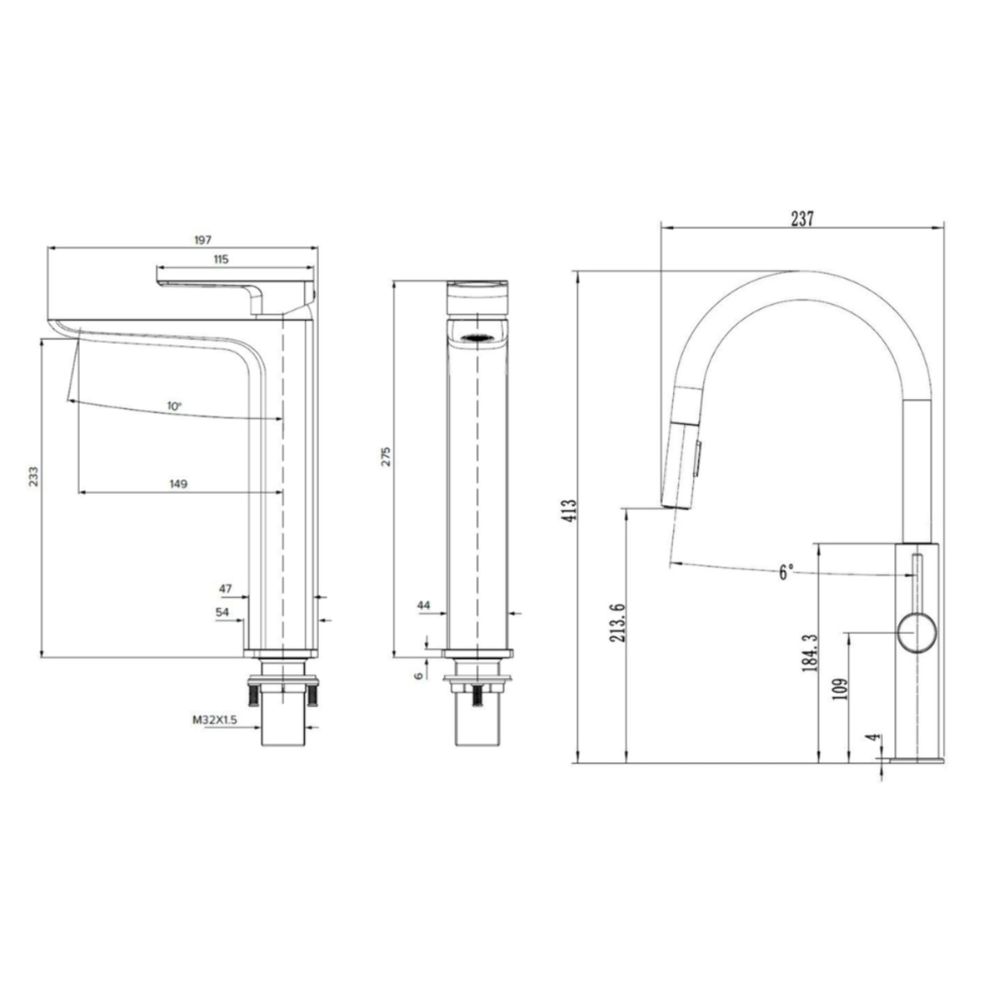 set mitigeur lavabo haut, sans vidage + mitigeur cuisine avec douchette extractible 2 jets, chrome (SATBSBD285)