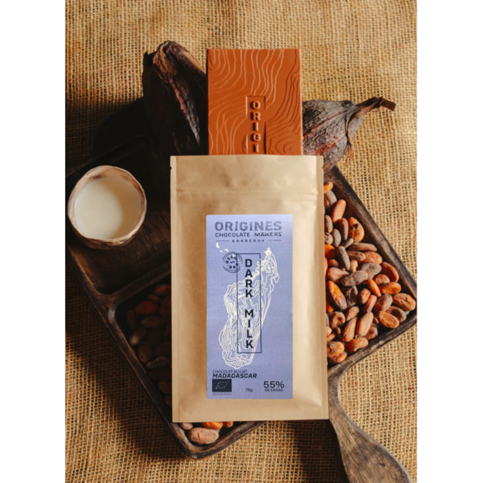 Tablette de chocolat au lait 55% - Bean To Bar - 75g Bio