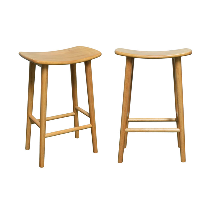 Lot de 2 tabourets de bar vintage bois d'hévéa teinte naturelle - 46 x 31 x 68 cm - Louna